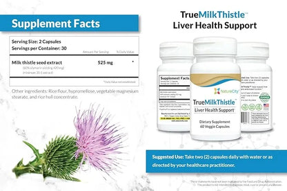 TrueMilkThistle | Milk Thistle Liver Supplement 525mg Milk (80% silymarin) 420mg of (60 Veggie