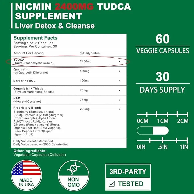 TUDCA Supplements 2400MG, Bile Salts Complex 60 Capsules