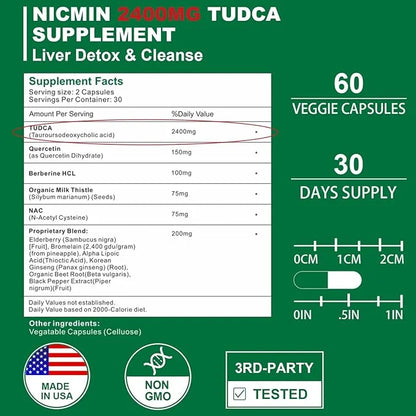 TUDCA Supplements 2400MG, Bile Salts Complex 60 Capsules