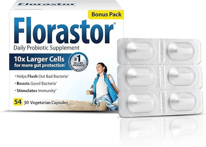 Florastor Probiotics for Digestive and Immune Health, 54 Capsules, Probiotics for Women & Men, Helps Flush Out Bad Bacteri...