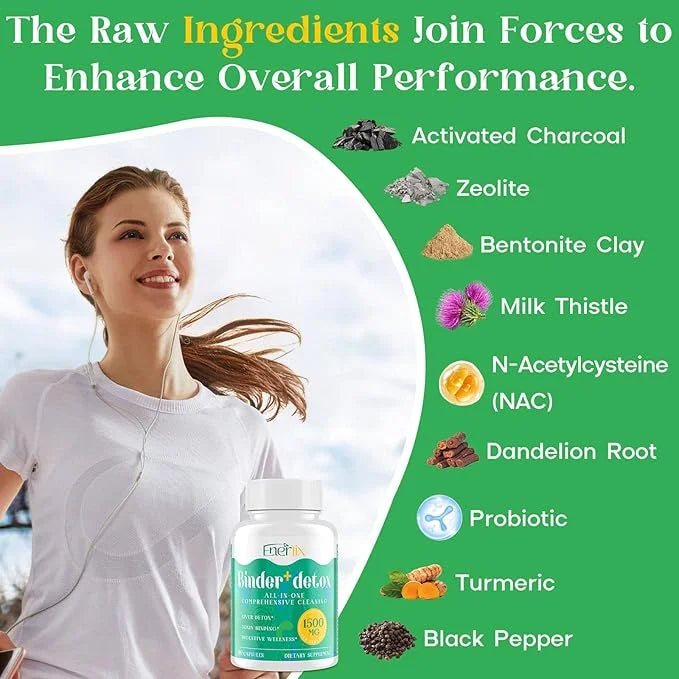 15-in-1 Detox Binder, Activated Charcoal, Zeolite & Bentonite Clay, Chlorella, 1500 MG Supplement Maximum Absorbent, Liver...