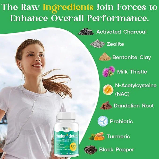 15-in-1 Detox Binder, Activated Charcoal, Zeolite & Bentonite Clay, Chlorella, 1500 MG Supplement Maximum Absorbent, Liver...