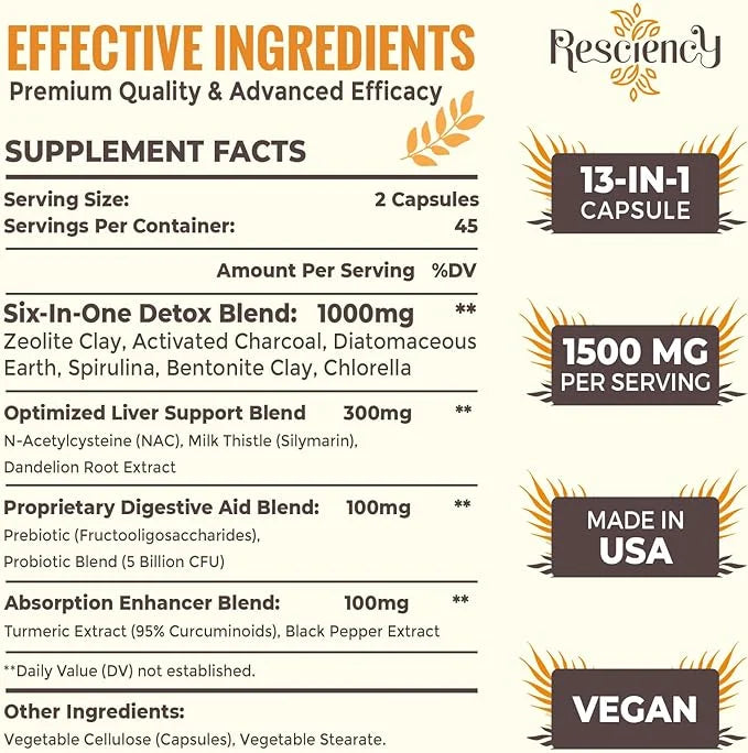 6-in-1 Detox Binder Supplement 1500 MG 270 Vegetarian