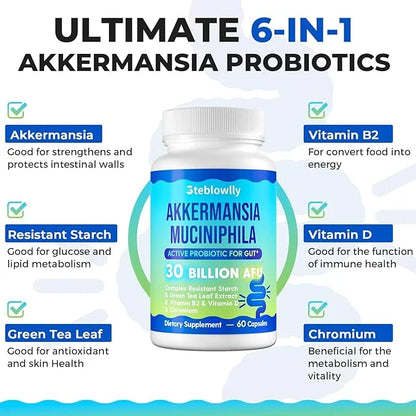 Akkermansia Probiotic, GLP-1, Live Strain Probiotics for Women & Men, GLP 1 Supplement for Gut Health, Digestive, Metaboli...