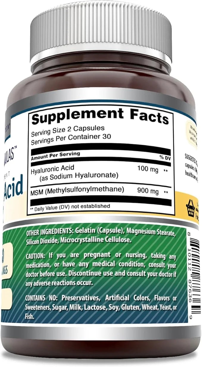 Amazing Formulas Hyaluronic Acid & MSM Supplement | 1000 Mg Per Serving | Capsules | Non-GMO | Gluten Free | Made in USA (...