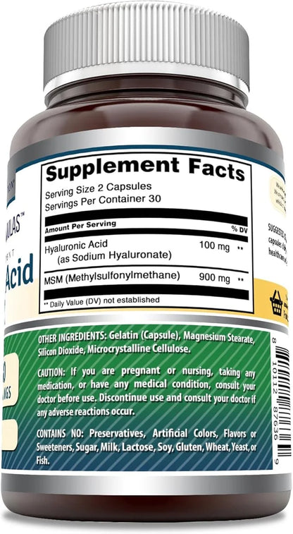 Amazing Formulas Hyaluronic Acid & MSM Supplement | 1000 Mg Per Serving | Capsules | Non-GMO | Gluten Free | Made in USA (...