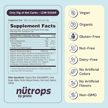 Nutrops Functional Nootropics Mushroom Gummies for adult, Herbal Brain Supplement Gummy, Energy, Brain Health, Cognitive S...