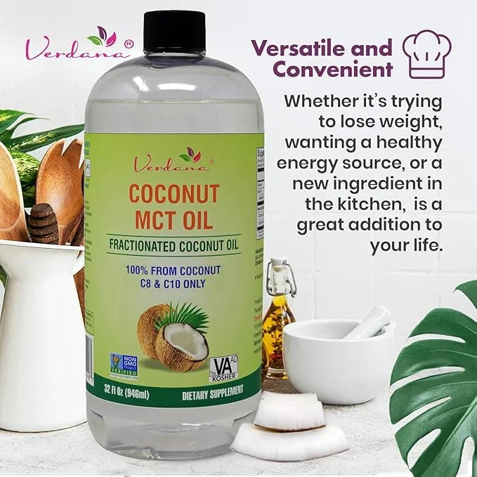 Verdana MCT Oil, Fractionated, Genuine 100% Coconut Derived, Kosher Food Grade, Vegan, Non-GMO, Great for Keto and Paleo D...