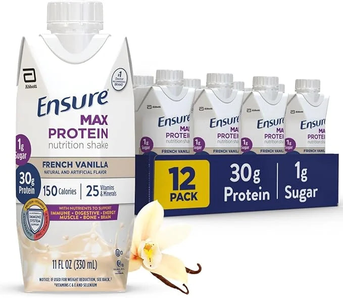 Ensure Max Protein Shake | French Vanilla | Meal Supplement Shake | Ready to Drink | 30g Protein for Muscle Building | 1g ...