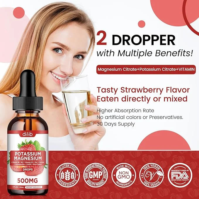 Potassium Magnesium Citrate Supplement, Liquid Magnesium Citrate Drops 500mg with Ashwagandha, Calcium, Zinc, Vitamin D3, ...