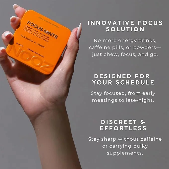 NOOZ Focus Mints - Caffeine-Free Brain Booster for Mental Clarity - Tangerine & Lemon Flavor | Sugar-Free, Travel-Friendly...