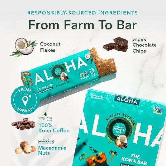 ALOHA Organic Plant Based Protein Bars | The Kona Bar - Special Edition | 6 Count, 1.98oz Bars | Vegan, Low Sugar, Gluten ...