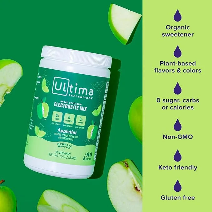 Ultima Replenisher Mocktini Electrolyte Powder Drink Mix – Appletini, 90 Servings – Hydration Powder with 6 Key Electrolyt...