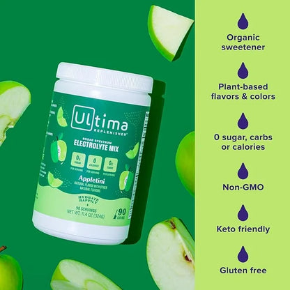Ultima Replenisher Mocktini Electrolyte Powder Drink Mix – Appletini, 90 Servings – Hydration Powder with 6 Key Electrolyt...