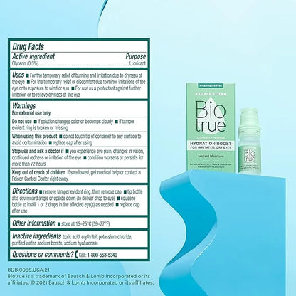 Biotrue Hydration Boost Eye Drops, Preservative 0.33 FL (10 mL) 2 Count 1)