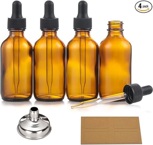 AOZITA 4 Pack, 2 oz Dropper Bottles with 1 Funnel & 4 Labels - Essential Oils Bottles for Health, Personal Care & Beauty -...