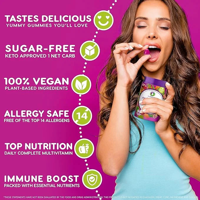 NUTRAMIN Daily Vegan Keto Multivitamin Gummies Non-GMO Natural Vitamin C, D + Zinc for Immunity, Plant-Based, Sugar-Free, ...