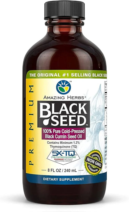 Amazing Herbs Premium Black Seed Oil - Cold Pressed Nigella Sativa Aids in Digestive Health, Immune Support, Brain Functio...