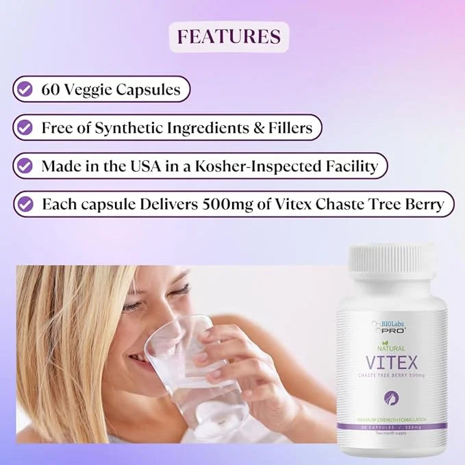 BIOLABS PRO Natural Vitex Chasteberry Supplement for Women - Pure Chaste Tree Berry Extract 500mg, Maximum Strength Formul...