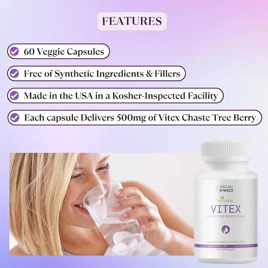 BIOLABS PRO Natural Vitex Chasteberry Supplement for Women - Pure Chaste Tree Berry Extract 500mg, Maximum Strength Formul...
