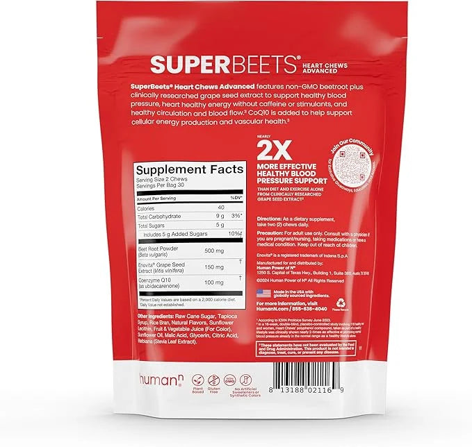 humanN SuperBeets Heart Chews Advanced 100mg of CoQ10 Plus 60 Count