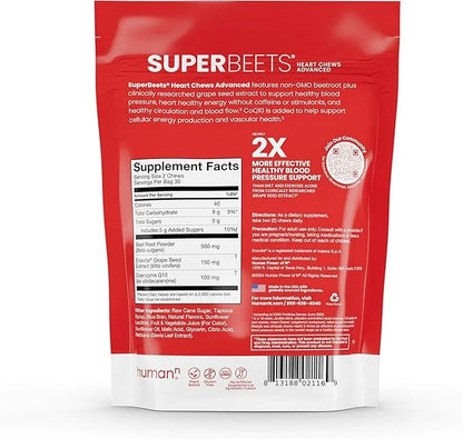 humanN SuperBeets Heart Chews Advanced 100mg of CoQ10 Plus 60 Count