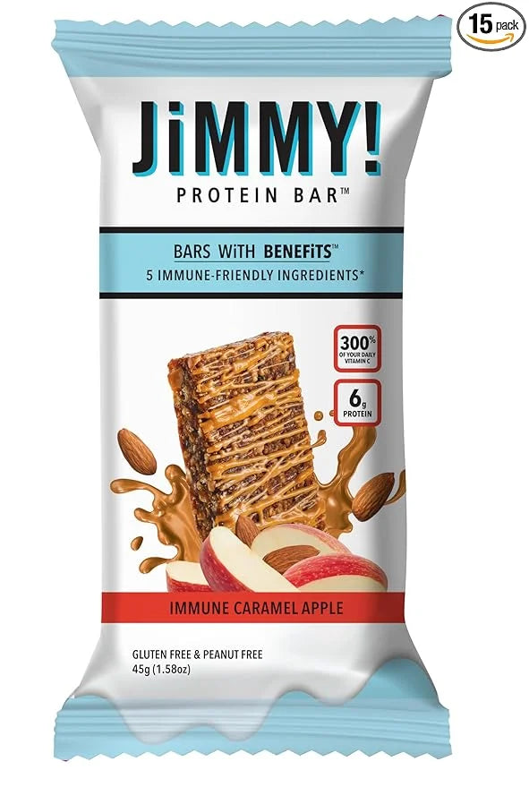 JiMMY! Immune Support Protein Bar, Caramel Apple - 15 Count - Vitamin C Rich, Low Carb, Gluten-Free, Antioxidant Power, He...