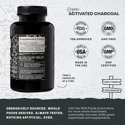 Wild Foods Activated Charcoal Capsules | 100% Organic Coconut Shells Active Tablets for Bloating Relief | Lab Tested & Non...