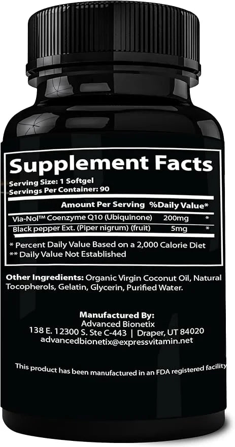 Advanced Absorption 200mg CoQ10 w/Black Pepper 90 Softgels.
