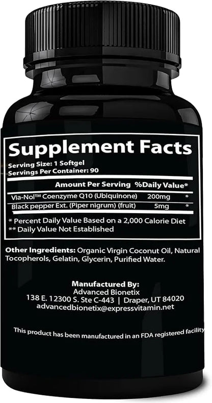 Advanced Absorption 200mg CoQ10 w/Black Pepper 90 Softgels.