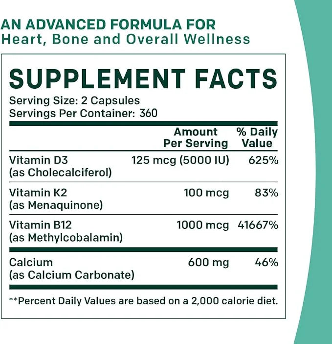 PrimeMD 4-in-1 Calcium Supplements for Women 600mg with D3 K2 K2 B12 B12 5000 5000 IU (360 Count)