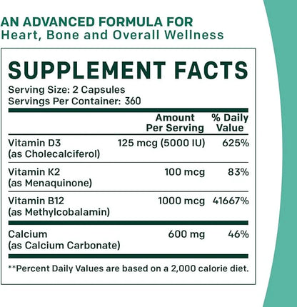 PrimeMD 4-in-1 Calcium Supplements for Women 600mg with D3 K2 K2 B12 B12 5000 5000 IU (360 Count)