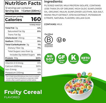 Orgain 30g High Protein Shake, Dairy Isolate Milk Protein, Fruity Cereal, 6g BCAAs, <1g Sugar Per Serving, Meal Replacemen...