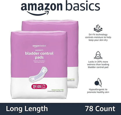 Amazon Basics Women's Incontinence Pads, Bladder 78 Count, (2 Packs 39)