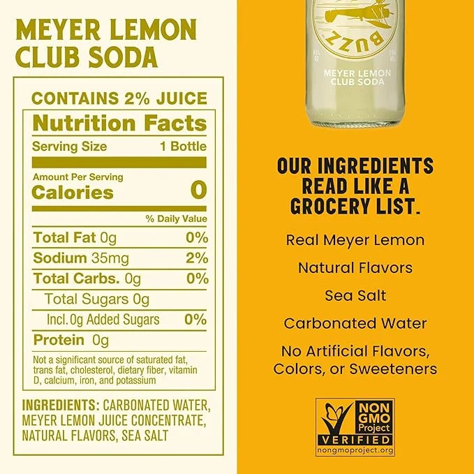 Betty Buzz Meyer Lemon Club Soda, Premium Sparkling Soda by Blake Lively (12 pack) | Natural Flavors & Sweeteners, Only Cl...