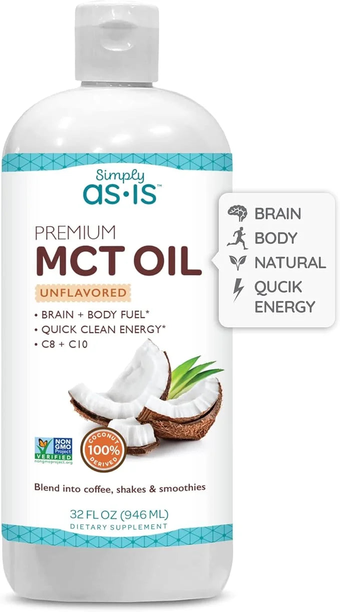 AS-IS Simply Premium MCT Oil C8 & C10 | Unflavored | 100% from Non-GMO Coconuts | Perfect for Morning Coffee | Quick Clean...