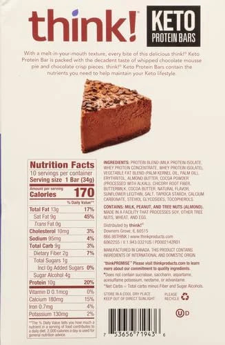think! Delight, Keto Protein Bars, Healthy Low Carb, Gluten Free Snack - Chocolate Mousse Pie, 10 Count (Packaging May Var...