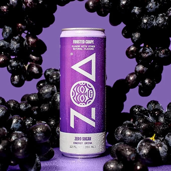 ZOA Zero Sugar Energy Drinks, Frosted Grape - Sugar Free with Electrolytes, Healthy Vitamin C, Amino Acids, Essential B-Vi...
