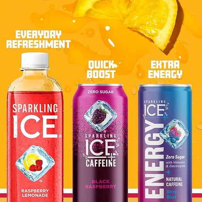 Sparkling Ice, Raspberry Lemonade Sparkling Water, Zero Sugar Flavored Water, with Vitamins and Antioxidants, Low Calorie ...