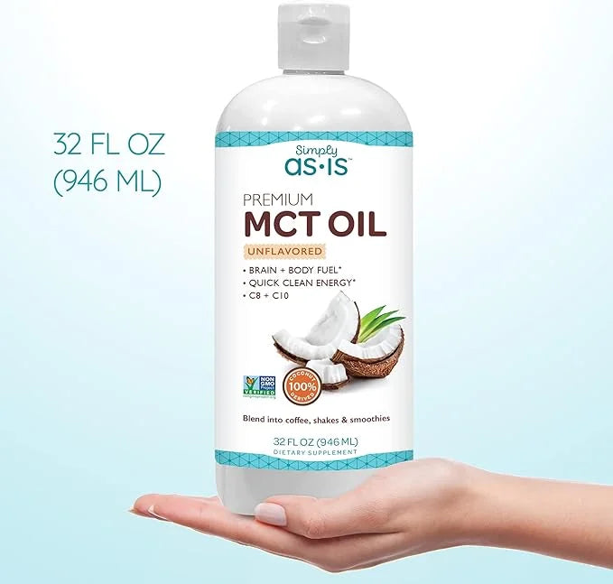 AS-IS Simply Premium MCT Oil C8 & C10 | Unflavored | 100% from Non-GMO Coconuts | Perfect for Morning Coffee | Quick Clean...