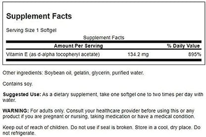 Swanson Natural Vitamin E 200 Iu (134.2 Milligrams) 250 Sgels