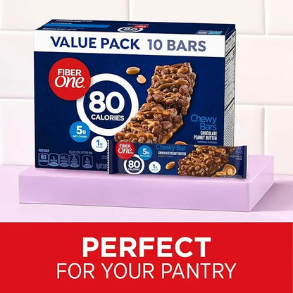 Fiber One 80 Calorie Chewy Bars, Chocolate Peanut Butter, Snack Bars Value Pack, 10 Ct, 8.2 oz - Product Image