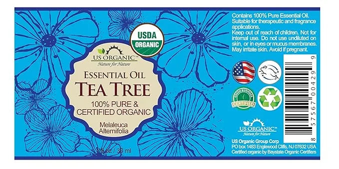 US Organic 100% Pure Tea Tree Essential Oil, Steam Distilled, USDA Certified Organic, for Hair, Skin, Scalp, Foot, Toenail...