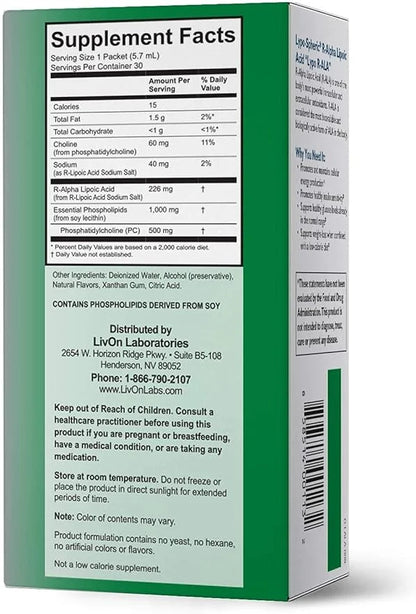LivOn Laboratories Lypo-Spheric R-Alpha Lipoic Acid 30 Packets 226mg Per 100% Non-GMO