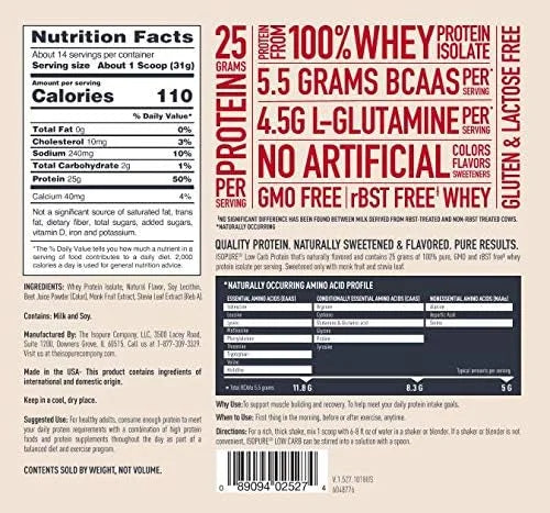 Isopure Low Carb 100% Pure Whey Isolate Protein Powder, Lactose Free, Gluten Free, With Vitamins, Strawberry, 25g Protein ...