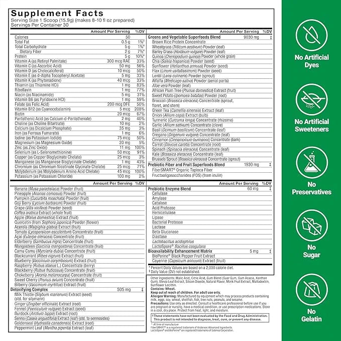 Force Factor Smarter Greens Superfoods + Digestion Powder, 3-Pack, Greens Powder with 2 Billion Probiotics, Digestive Enzy...