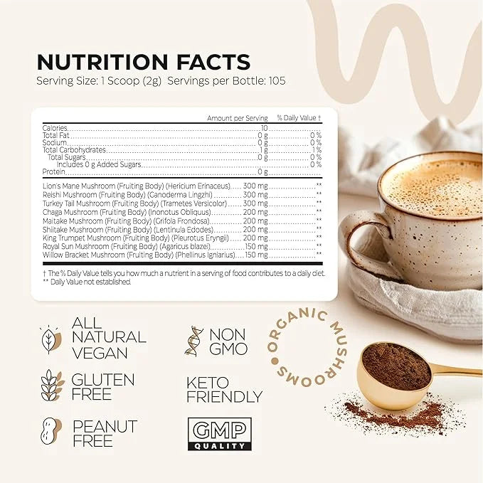 Mushroom Coffee - 9 Mushroom Adaptogen 105 Servings