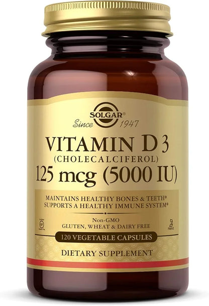 Solgar Vitamin D3 (Cholecalciferol) 125 Mcg (5000 IU), 120 Vegetable 120 Servings