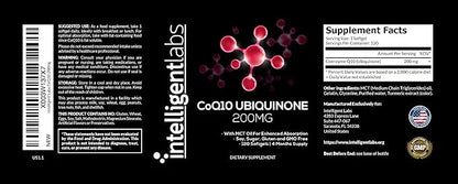 Intelligent Labs CoQ10 Ubiquinone 200mg Softgels | Coenzyme Q10 with MCT Oil for Max Absorption | Soy, Sugar, Gluten, and ...
