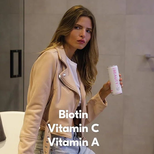 Tru Glow Seltzer, Biotin Beauty Drinks with Vitamin A, Raspberry Fruit Juice Flavored Sparkling Water, Caffeine Free, Kosh...
